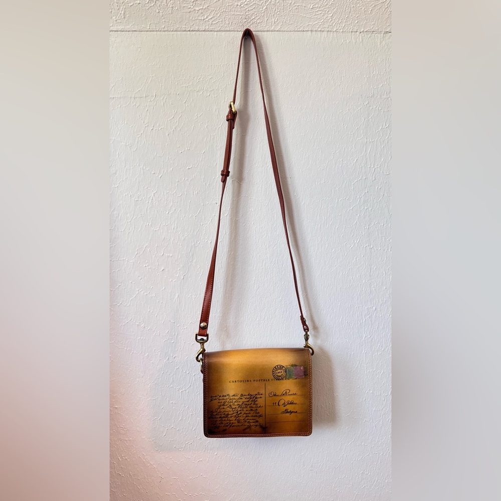 Patricia Nash Postcard Print Crossbody Bag in Mustard and Brown